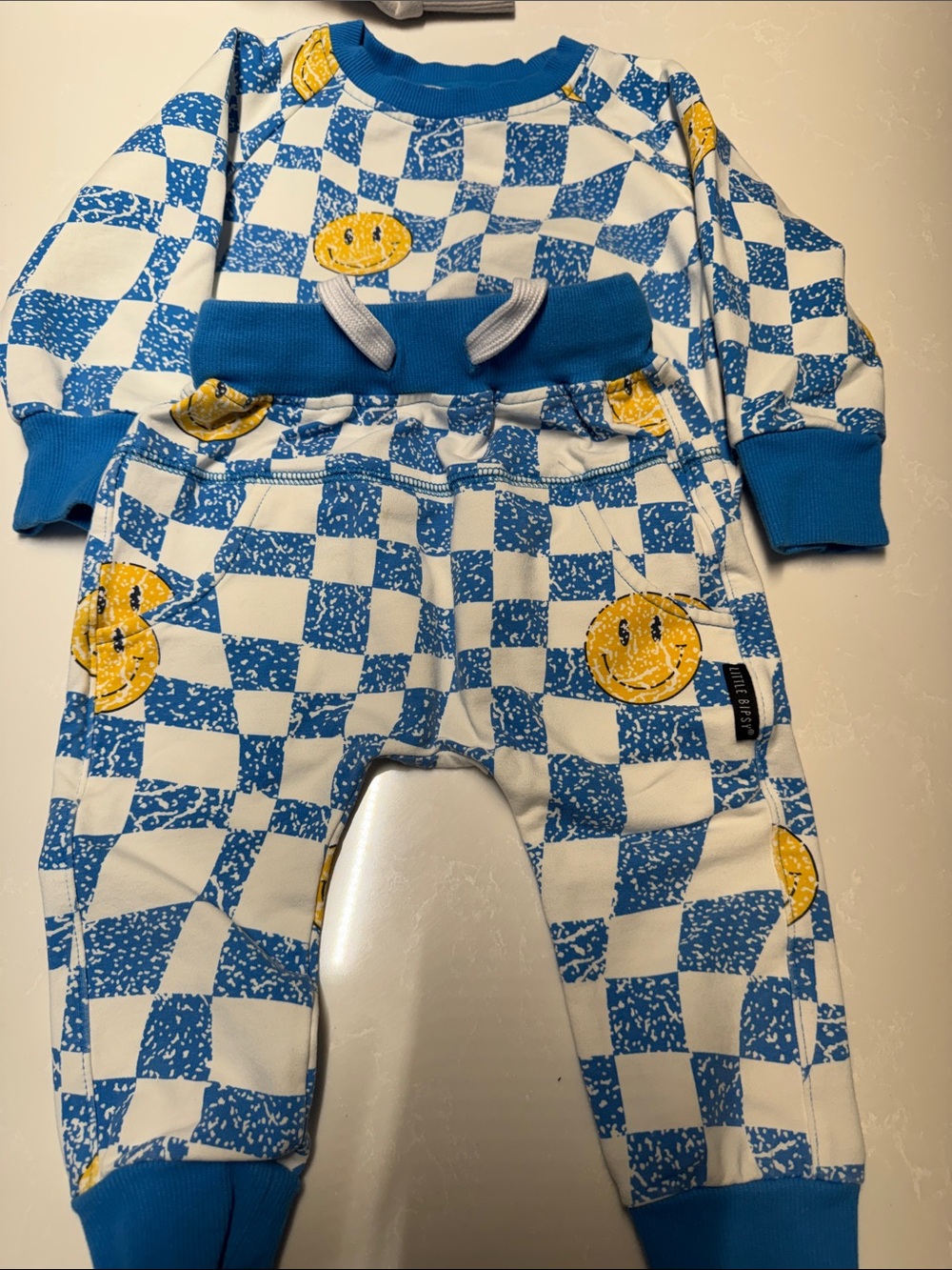 Little Bipsy Blue & White Checker Smiley Footie